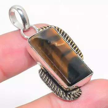 Подвеска из двухцветного серебра 925 пробы с натуральным тигровым глазом 1,93 дюйма R7r26