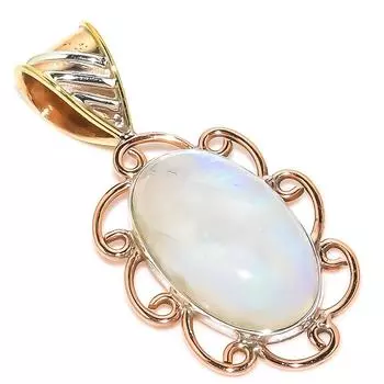 Подвеска из двухцветного стерлингового серебра 925 пробы с натуральным радужным лунным камнем 1,50 q8l65