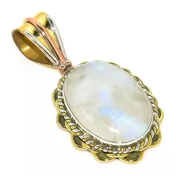 Подвеска из двухцветного стерлингового серебра 925 пробы с натуральным радужным лунным камнем 1,50 v9k09