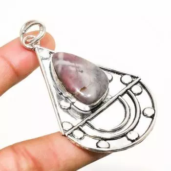 Подвеска из фарфора с драгоценным камнем яшмой, покрытая серебром 925 пробы, ручная работа, 2,65 дюйма 2.65 фиолетовый