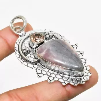 Подвеска из фарфоровой яшмы и морганита 925 пробы с посеребрением, 2,34 дюйма 2.34 фиолетовый