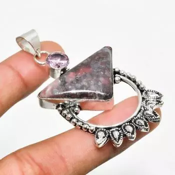 Подвеска из фарфоровой яшмы, розового кунцита, посеребренная 925 пробы, 2,27 дюйма 2.27 фиолетовый