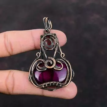 Подвеска из фиолетового огненного лабрадорита, подвеска из медной проволоки, ручная работа, медные украшения, подвеска из драгоценного камня, проволочная обертка, украшения для подарка, подвеска в стиле бохо