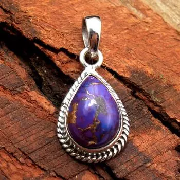Подвеска из фиолетовой меди и бирюзы, серебро 925 пробы, подвеска ручной работы, серебряные украшения, женские украшения фиолетовый