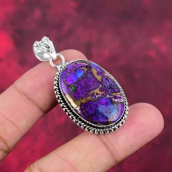 Подвеска из фиолетовой меди и бирюзы, ювелирные изделия из стерлингового серебра 925 пробы, подвеска из драгоценных камней, подарок для ее изысканных ювелирных изделий ручной работы 2.04 Inches фиолетовый