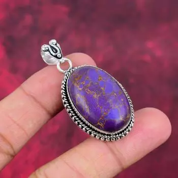 Подвеска из фиолетовой меди и бирюзы, ювелирные изделия из стерлингового серебра 925 пробы, подвеска из драгоценных камней, подарок для ее изысканных ювелирных изделий ручной работы 2.04 Inches фиолетовый