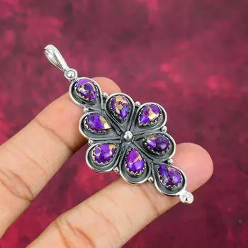 Подвеска из фиолетовой меди и бирюзы, ювелирные изделия из стерлингового серебра 925 пробы, подвеска из драгоценных камней, подарок для ее изысканных ювелирных изделий ручной работы 3.03 Inches фиолетовый