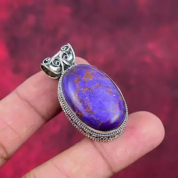 Подвеска из фиолетовой меди и бирюзы, ювелирные изделия из стерлингового серебра 925 пробы, подвеска из драгоценных камней, подарок для ее изысканных ювелирных изделий ручной работы 1.65 Inches фиолетовый
