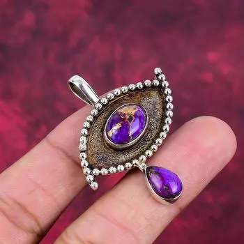 Подвеска из фиолетовой меди и бирюзы, ювелирные изделия из стерлингового серебра 925 пробы, подвеска из драгоценных камней, подарок для ее изысканных ювелирных изделий ручной работы 1.96 Inches фиолетовый