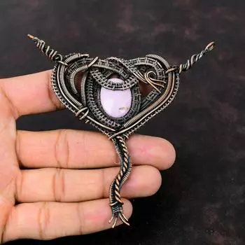 Подвеска из фосфосидерита и драгоценного камня, медная проволока, обернутая подвеска, фосфосидерит, ювелирные изделия, дизайнерская подвеска, медные ювелирные изделия ручной работы, подарок для жены