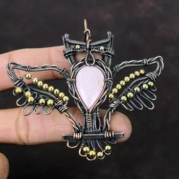 Подвеска из фосфосидеритовой медной проволоки, обернутая драгоценным камнем, подвеска в виде совы, этнические украшения, подвеска из медной проволоки, подвеска ручной работы для подарков