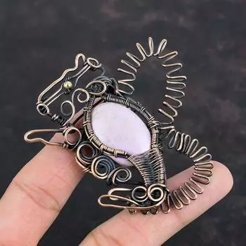 Подвеска из фосфосиритового драгоценного камня, медная проволока, кулон, подвеска в виде кролика, медные украшения, кулон ручной работы, подарки для него, ювелирные изделия из проволочной обмотки