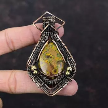 Подвеска из фруктовой яшмы, медная проволока, обернутая подвеска, ювелирные изделия ручной работы из фруктовой яшмы, кулон с драгоценным камнем, уникальный медный дизайн, ювелирные изделия, подарок на помолвку