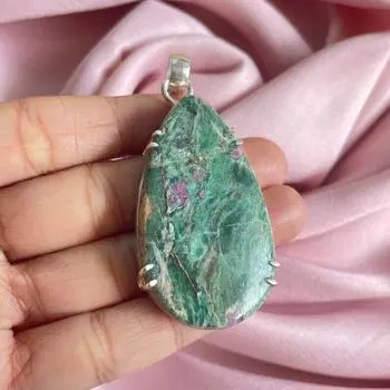 Подвеска из фуксита с серебряным ожерельем-цепочкой Подвеска из стерлингового серебра 925 пробы