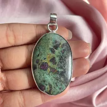 Подвеска из фуксита с серебряным ожерельем-цепочкой Подвеска из стерлингового серебра 925 пробы