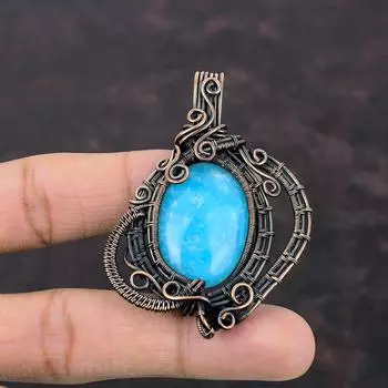 Подвеска из гемиморфита, медная проволочная обертка, подвеска с драгоценными камнями, уникальная подвеска, медная бижутерия, подвеска ручной работы, проволочная обертка, ювелирные изделия для подарка