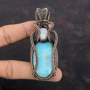 Подвеска из гемиморфита, медная проволока, обернутая подвеской, радужным лунным камнем, драгоценным камнем, подвеска ручной работы, дизайнерская подвеска, медная проволока, ювелирные изделия для подарка