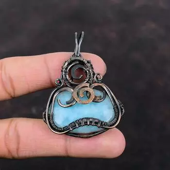 Подвеска из гемиморфита, медная проволока, подвеска, натуральный драгоценный камень, стильная подвеска ручной работы, медная бижутерия, подарок для нее