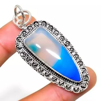 Подвеска из голубого кружевного агата с посеребрением 925 пробы, ручная работа, 2,27 дюйма 2.27 синий