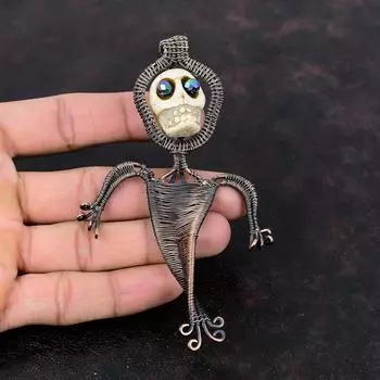Подвеска из говлита, медная проволока, обернутая драгоценным камнем, титановая бусина, ювелирные изделия в виде глаз, ожерелье со скелетом, кость черепа, ювелирные изделия для лица, кулон ручной работы