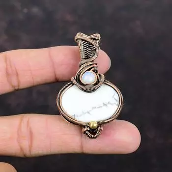 Подвеска из говлита, медная проволока, обернутая подвеска, радуга, лунный камень, драгоценный камень, уникальный медный дизайн, ювелирные изделия, изысканный кулон ручной работы для подарка