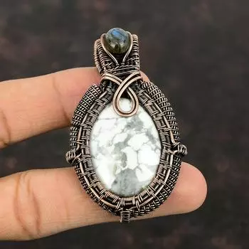 Подвеска из говлита, медная проволока, обернутая подвеска, ювелирные изделия из драгоценного камня, подвеска из лабрадорита, подарок для него, кулон ручной работы, новейший дизайн, медные украшения