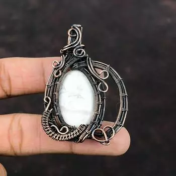 Подвеска из говлита, обернутая медной проволокой, приличный кулон, ювелирные изделия из говлита, драгоценные камни, этнический кулон ручной работы, ювелирное изделие из медной проволоки, подарок для мамы