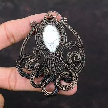 Подвеска из говлита, обернутая медной проволокой, ювелирные изделия, подвеска из драгоценного камня ручной работы, красивая подвеска в виде осьминога, подвеска из медной проволоки, подарок на годовщину