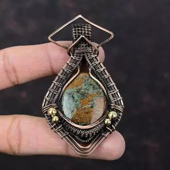 Подвеска из граната спессартина в известняке, медная проволочная обертка, подвеска из драгоценного камня ручной работы, медные украшения, подарок для нее, проволочная обертка