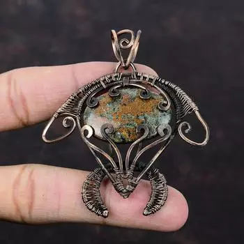 Подвеска из граната спессартина в известняке, обернутая медной проволокой, подвеска в виде черепахи, подвеска ручной работы из драгоценного камня, обернутая медной проволокой, ювелирное украшение в подарок для нее