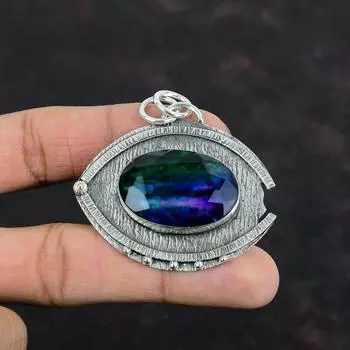 Подвеска из граненого аммолита, подлинный драгоценный камень, подвеска ручной работы из стерлингового серебра 925 пробы, дизайнерская бижутерия, подвеска для подарков