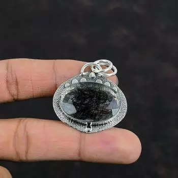 Подвеска из граненого черного рутила, подвеска из натурального драгоценного камня, старинные ювелирные изделия, подвеска из стерлингового серебра 925 пробы, подвеска ручной работы, подарок на помолвку