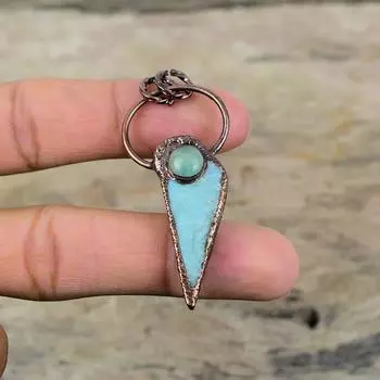 Подвеска из грубого ларимара, гальванопластическая медная подвеска, ручная работа, подвеска из пренита, гальванопластическая ювелирная подвеска из драгоценного камня для женщин, подарок для нее