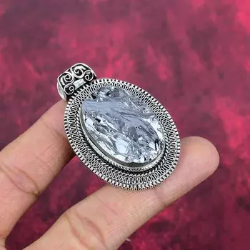 Подвеска из грубого шунгита, подвеска из стерлингового серебра 925 пробы, ювелирные изделия из драгоценных камней, удивительная ювелирная подвеска ручной работы, подарок для нее 2.16 Inches чёрный