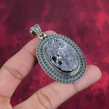 Подвеска из грубого шунгита, подвеска из стерлингового серебра 925 пробы, ювелирные изделия из драгоценных камней, удивительная ювелирная подвеска ручной работы, подарок для нее 2.48 Inches серый