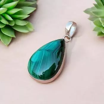 Подвеска из грушевидного малахита, подвеска ручной работы, подвеска-шарм, подвеска из стерлингового серебра 925 пробы, зеленый малахит, натуральный драгоценный камень, женское ожерелье*** Free Size зелёный