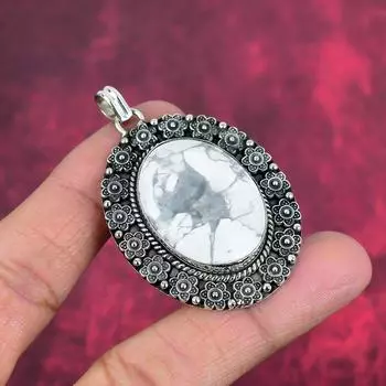 Подвеска из хаулита, ювелирные изделия из цельного серебра 925 пробы с драгоценными камнями, подвеска ручной работы, подарок на День благодарения 2.16 Inches белый