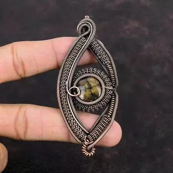 Подвеска из хиастолита от сглаза, медная проволока, подвеска из драгоценного камня, медная проволока, ювелирные изделия ручной работы из хиастолита, подарок для мамы