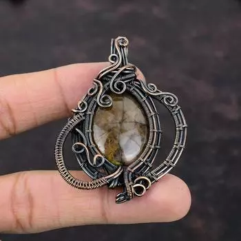 Подвеска из хиастолита, подвеска из драгоценного камня, подвеска из медной проволоки, подвеска ручной работы, подвеска из проволоки, подвеска из хиастолита, подарок для мамы, медные украшения