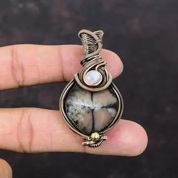 Подвеска из хиастолита с драгоценным камнем, медная проволока, кулон, кулон ручной работы, Радужный кулон с лунным камнем, медная проволока, обернутая ювелирным изделием, подарок для мамы