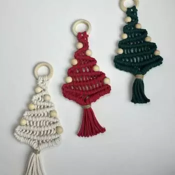 Подвеска из хлопковой веревки ручной работы в форме рождественской елки, плетеное настенное украшение для праздничного дома, торгового центра, бара, декора красный