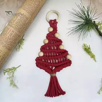 Подвеска из хлопковой веревки ручной работы в форме рождественской елки, плетеное настенное украшение для праздничного дома, торгового центра, бара, декора красный