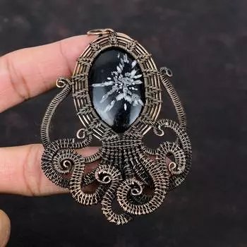 Подвеска из хризантемы с драгоценными камнями, медная проволока, подвеска в виде осьминога, уникальные медные украшения, хризантема ручной работы, подарок для нее