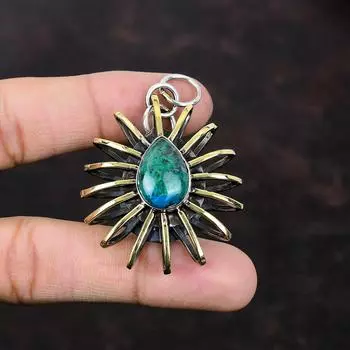 Подвеска из хризоколлы Ювелирные изделия из натуральных драгоценных камней Подвеска из стерлингового серебра 925 пробы Подвеска ручной работы Ювелирные изделия в виде клетки Позолоченный 18-каратный кулон Подарок для жены