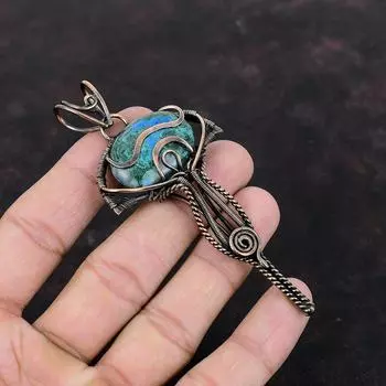 Подвеска из хризоколлы, обернутая медной проволокой, подлинное ювелирное изделие из драгоценных камней, новейший дизайн, подвеска из меди ручной работы, подарок на особый случай