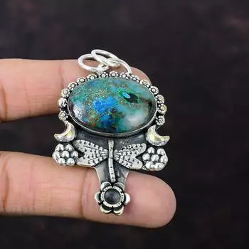 Подвеска из хризоколлы Очень красивые ювелирные изделия из драгоценных камней Подвеска из стерлингового серебра 925 пробы ручной работы Подвеска в виде стрекозы Подарок для женщин Уникальный дизайн Подвеска