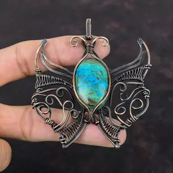 Подвеска из хризоколлы, подвеска-бабочка из медной проволоки, подвеска из драгоценных камней, ювелирные изделия из проволоки, подвеска ручной работы из меди, свадебные подарки