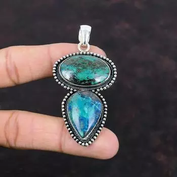 Подвеска из хризоколлы, приличные ювелирные изделия ручной работы, подвеска из стерлингового серебра 925 пробы, винтажная подвеска, ювелирные изделия из драгоценных камней, кулон из целебного камня, свадебный подарок