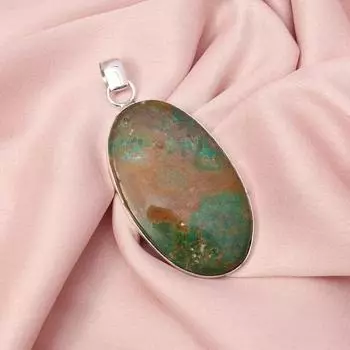 Подвеска из хризоколлы с серебряным ожерельем-цепочкой из стерлингового серебра 925 пробы