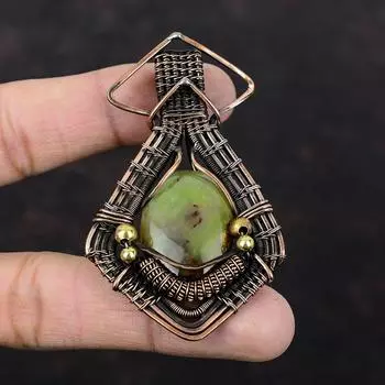 Подвеска из хризопраза Boulder, подвеска из медной проволоки, обернутая вручную, ювелирные изделия в стиле бохо, подвеска из драгоценных камней высшего качества, ювелирные изделия из медной проволоки, подарок для мамы
